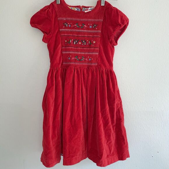Mini Boden Christmas Holiday robin red velvet smocked dress.Size 11-12 Year